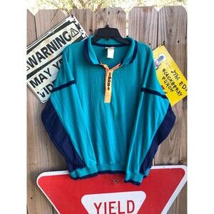 80s Vintage Adidas Blue and navy quarter Zip pullover embroidered Sweatshirt  L